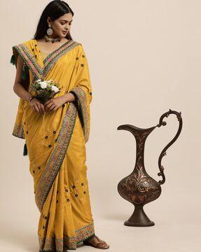 embroidered saree with tassels