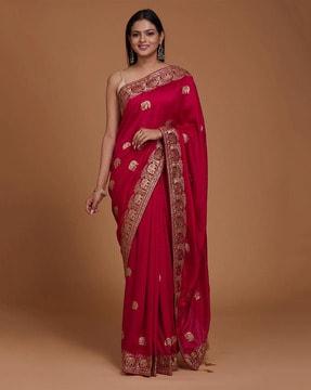 embroidered saree with tassels