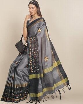 embroidered saree with tassels