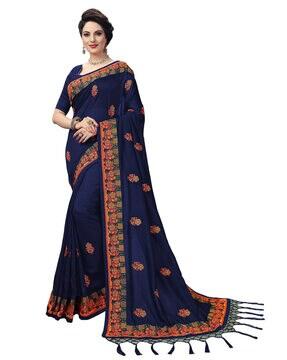 embroidered saree with tassels