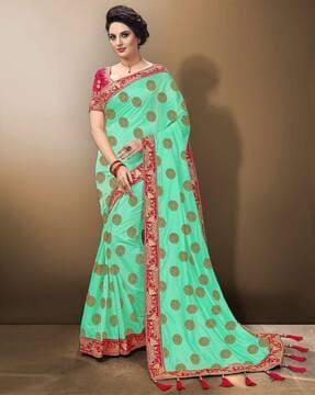 embroidered saree with tassels