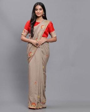 embroidered saree with tassels