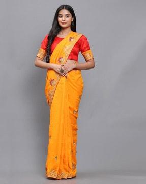 embroidered saree with tassels