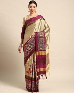 embroidered saree with tassels