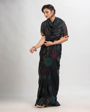 embroidered saree with tassels