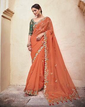 embroidered saree with tassels