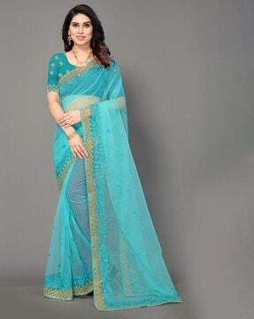 embroidered saree with tassels