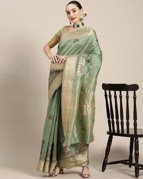 embroidered saree with temple border