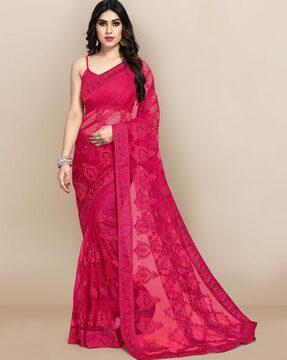 embroidered saree with unstitched blouse piece