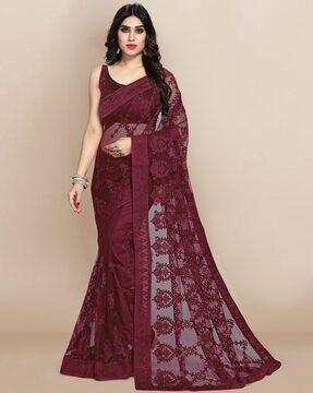 embroidered saree with unstitched blouse piece