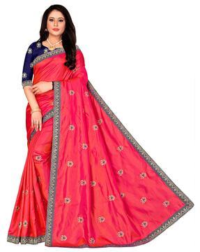 embroidered saree with unstitched blouse