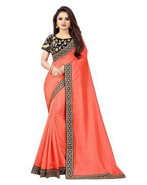 embroidered satin saree with border