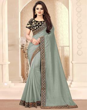 embroidered satin saree with border