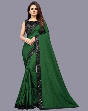 embroidered satin saree with border