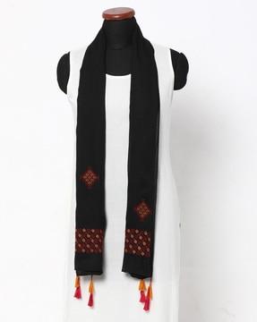 embroidered scarf with tassels