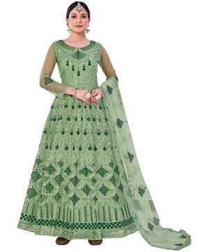 embroidered semi-stitched 3-piece anarkali dress material