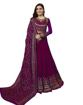 embroidered semi-stitched anarkali dress material