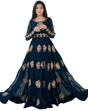 embroidered semi-stitched anarkali dress material