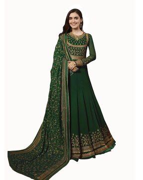 embroidered semi-stitched anarkali dress material