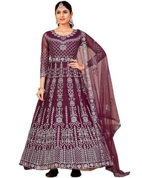 embroidered semi-stitched anarkali dress material