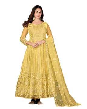 embroidered semi-stitched anarkali dress material