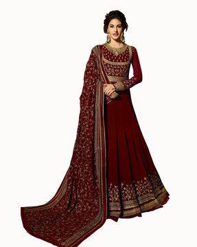 embroidered semi-stitched anarkali dress material