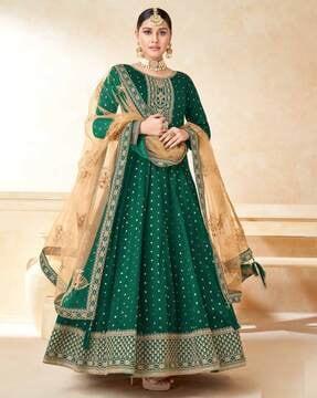 embroidered semi-stitched anarkali dress material