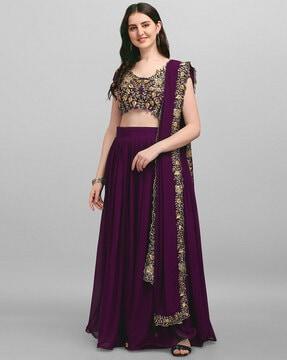 embroidered semi-stitched choli with lehenga & dupatta