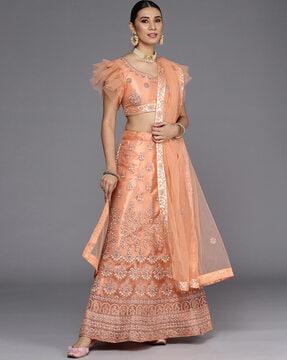 embroidered semi stitched lehenga set with dupatta