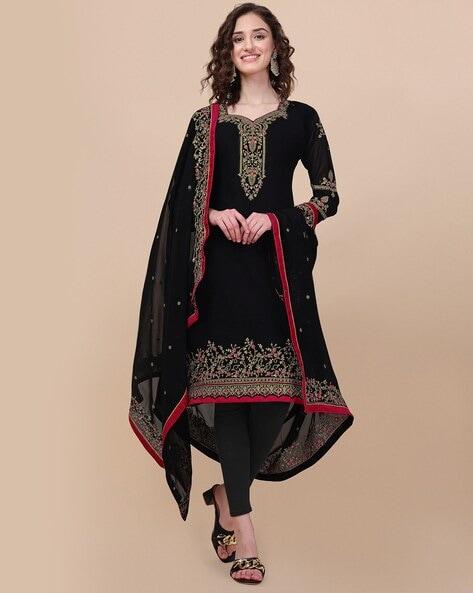 embroidered semi-stitched straight dress material
