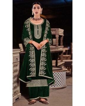 embroidered semi-stitched straight dress material