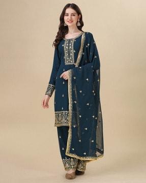 embroidered semi-stitched straight dress material