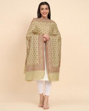 embroidered shawl with fringed hems