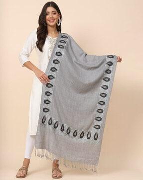 embroidered shawl with fringed hems