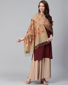 embroidered shawl with tassels
