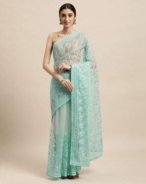 embroidered sheer-through net saree