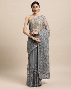 embroidered sheer-through net saree