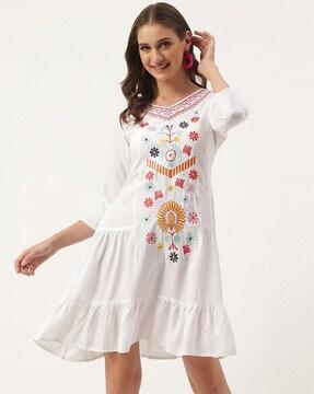 embroidered shift dress