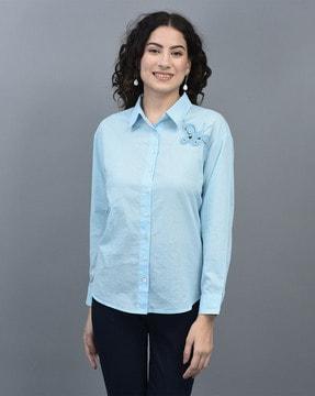 embroidered shirt  with spread-collar