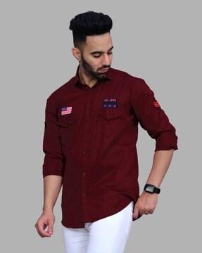 embroidered shirt with flap-over pockets