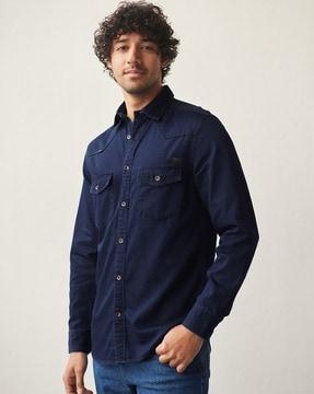 embroidered shirt with flap pockets