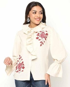 embroidered shirt with ruffled details