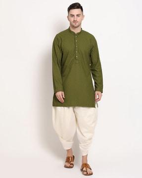 embroidered short kurta with mandarin collar