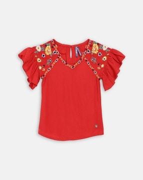 embroidered short sleeves top