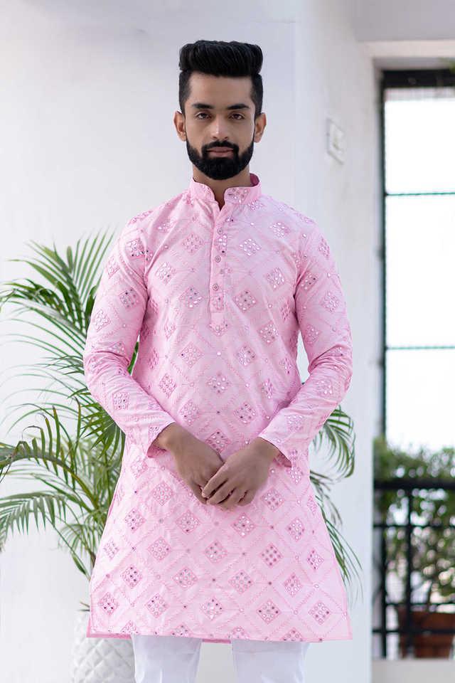 embroidered silk blend relaxed fit mens kurta