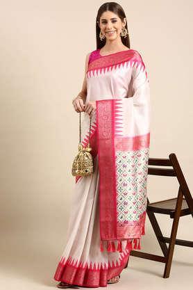 embroidered silk festive wear women's saree - pink
