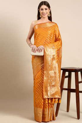 embroidered silk festive wear women's saree - yellow