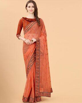 embroidered silk saree with tassels