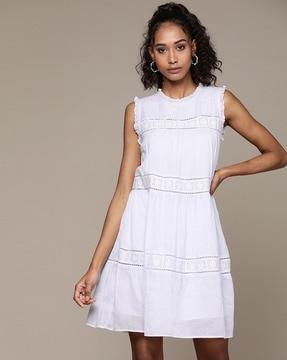 embroidered sleeveless a-line dress