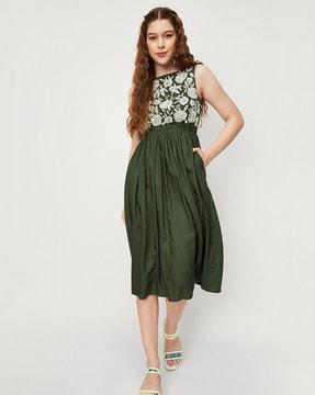 embroidered sleeveless a-line dress